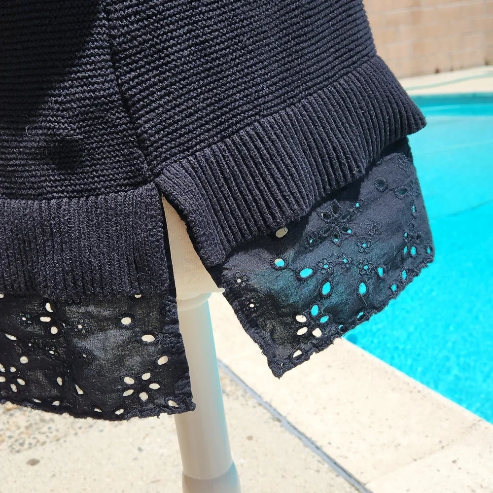 Loft Black Sweater with Eyelet Lace Hem - Size Medium - Picture 6 of 9